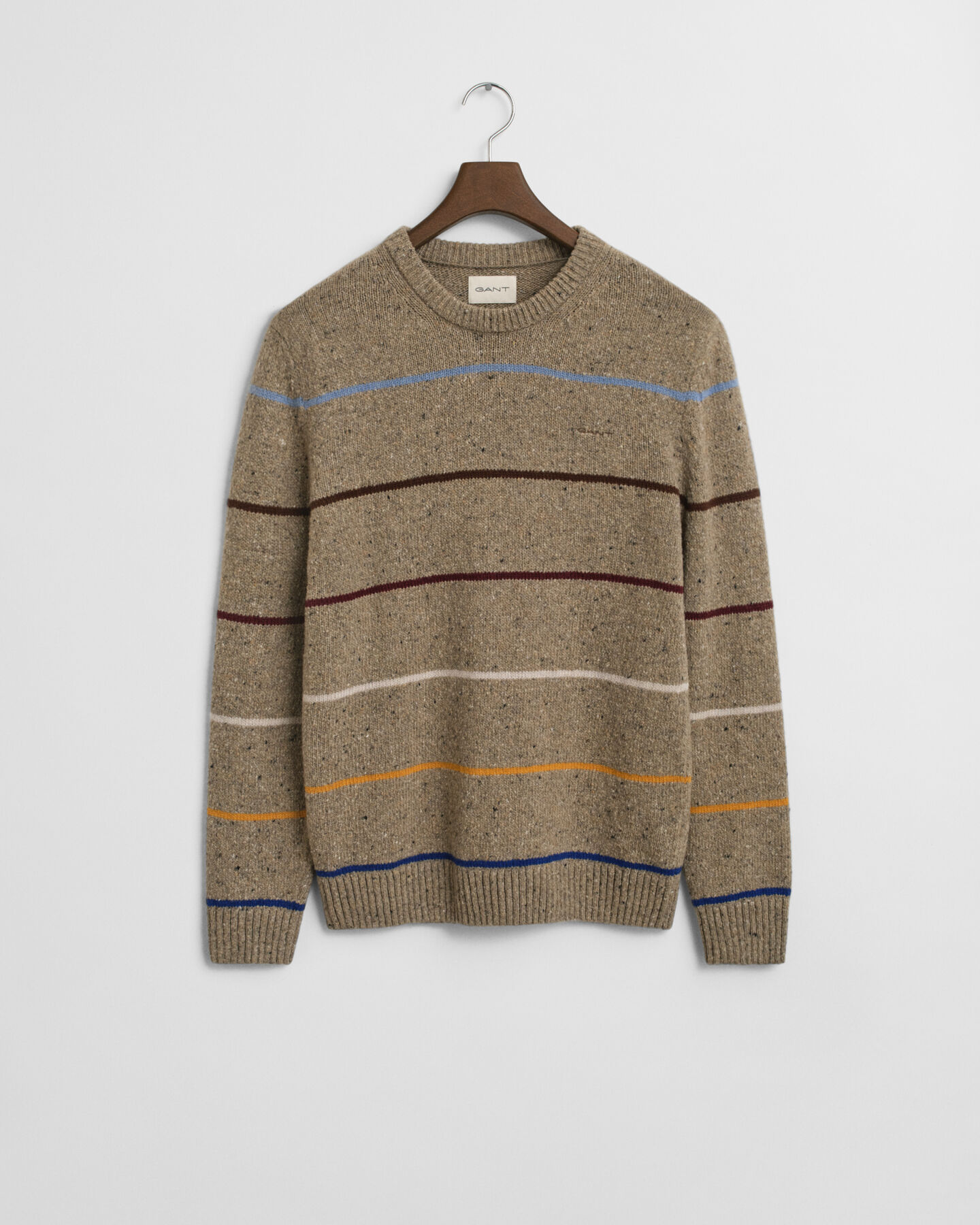 Stribet sweater med crewneck og nister i uldblanding