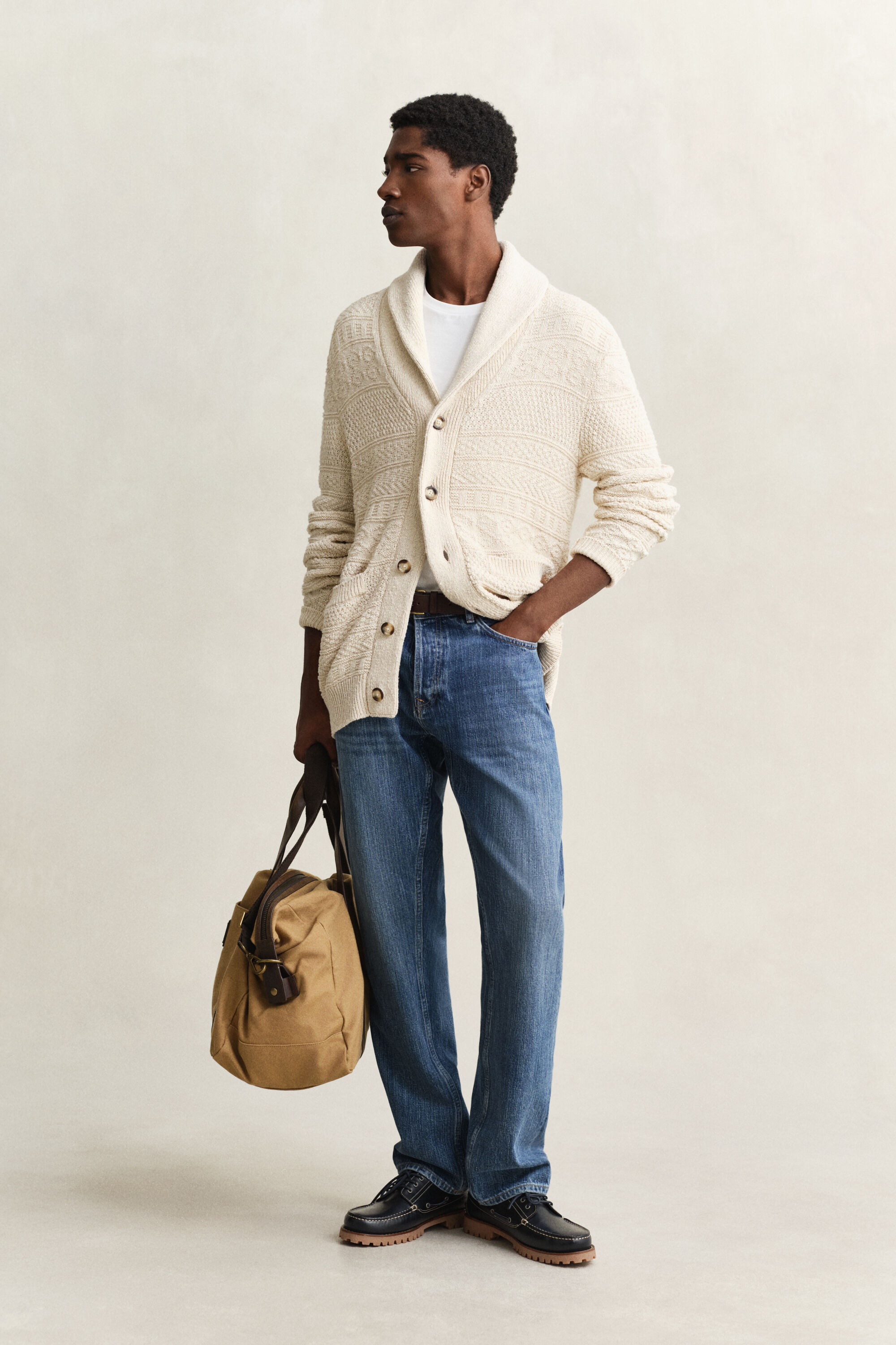 Tekstureret cardigan i bomuldsblanding