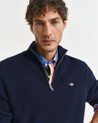 Tekstureret sweater af bomuld med halv lynlås