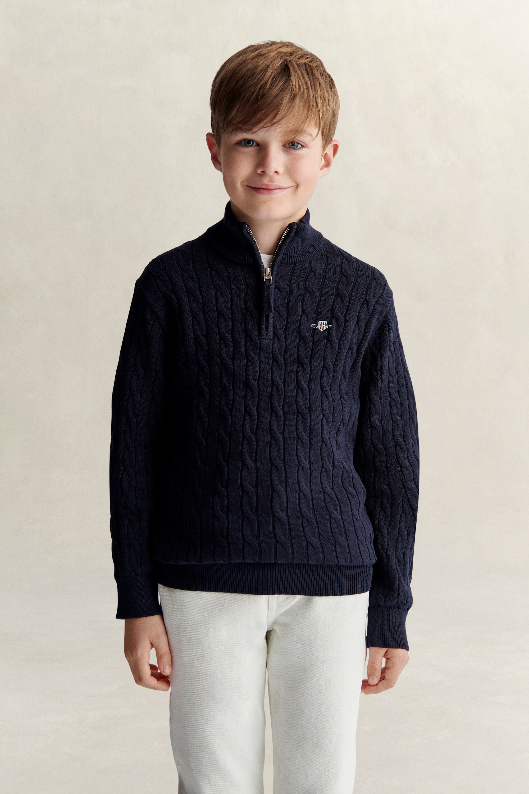 Teen Boys Shield sweater med kabelstrik og halv lynlås