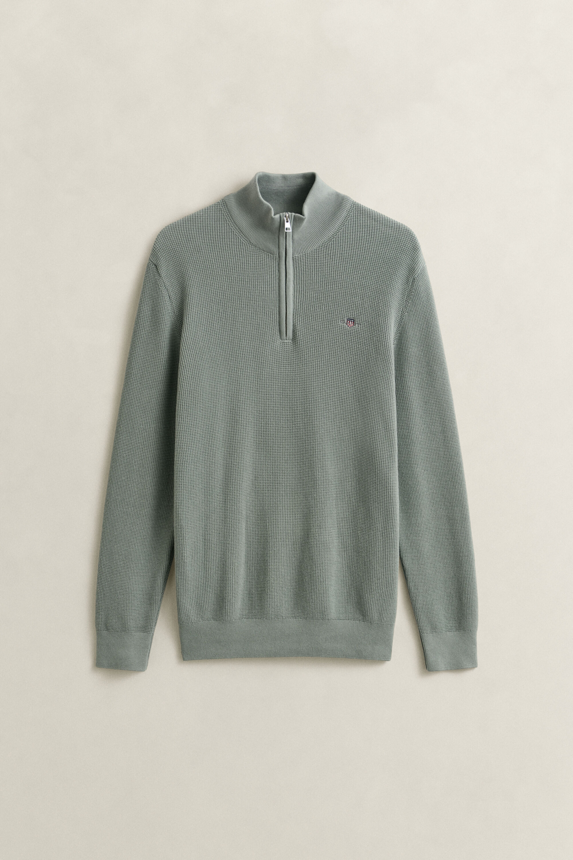 Tekstureret sweater af bomuld med halv lynlås