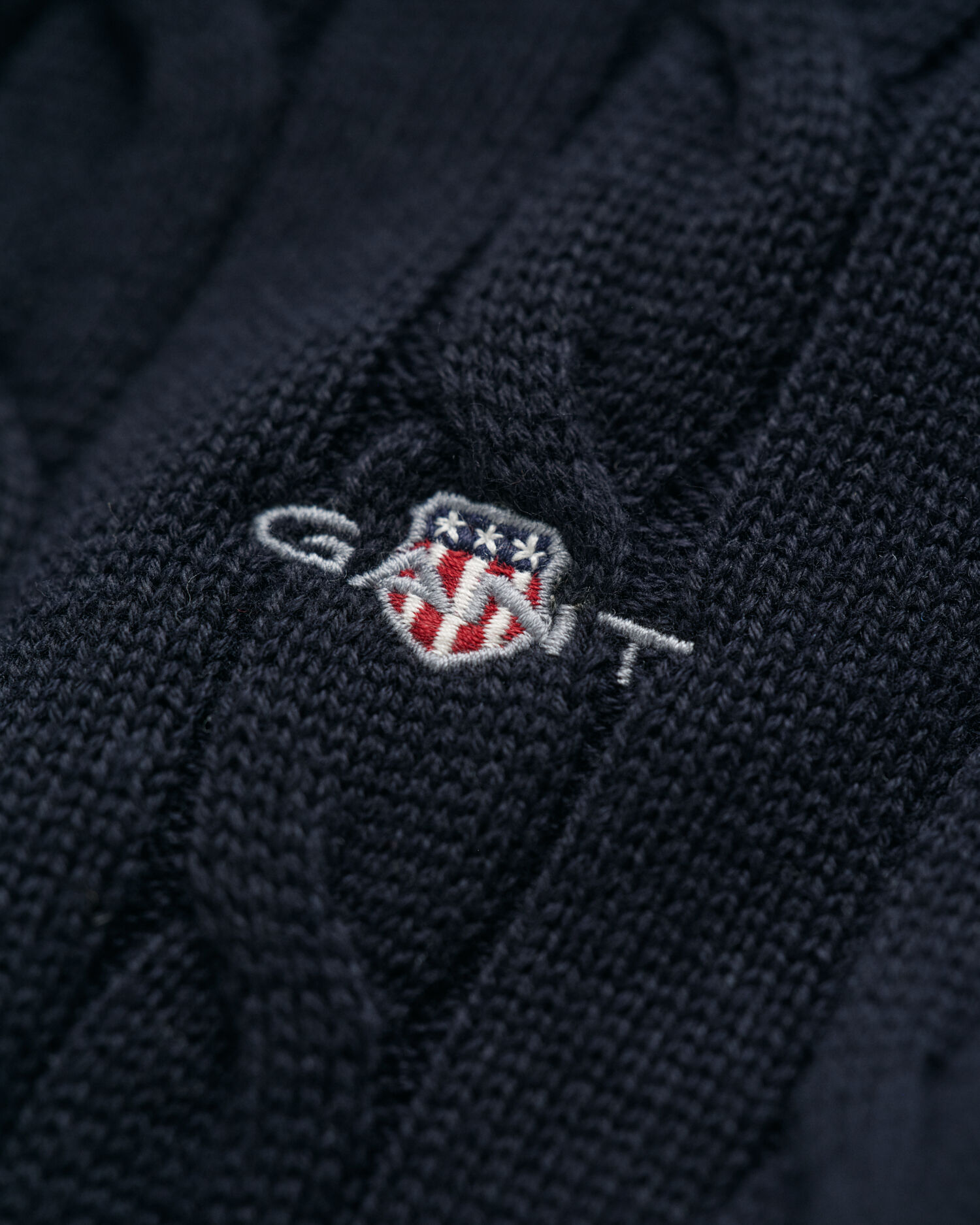 Teens kabelstrikket sweater af bomuld med halv lynlås