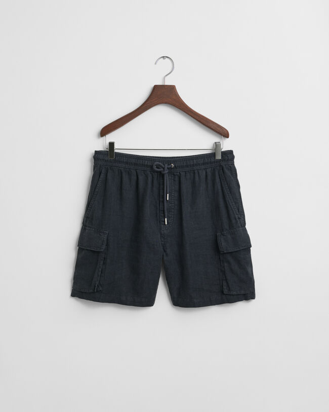 Regular fit cargo-shorts af hør