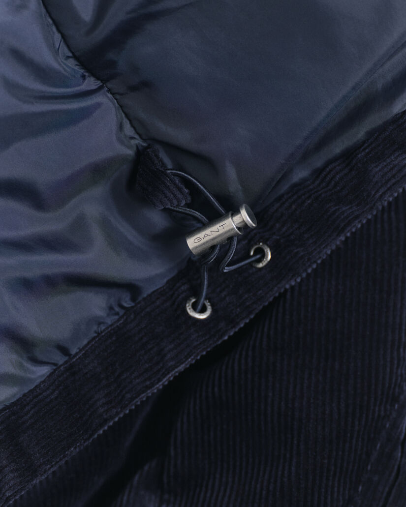 Pufferjakke i jernbanefløjl