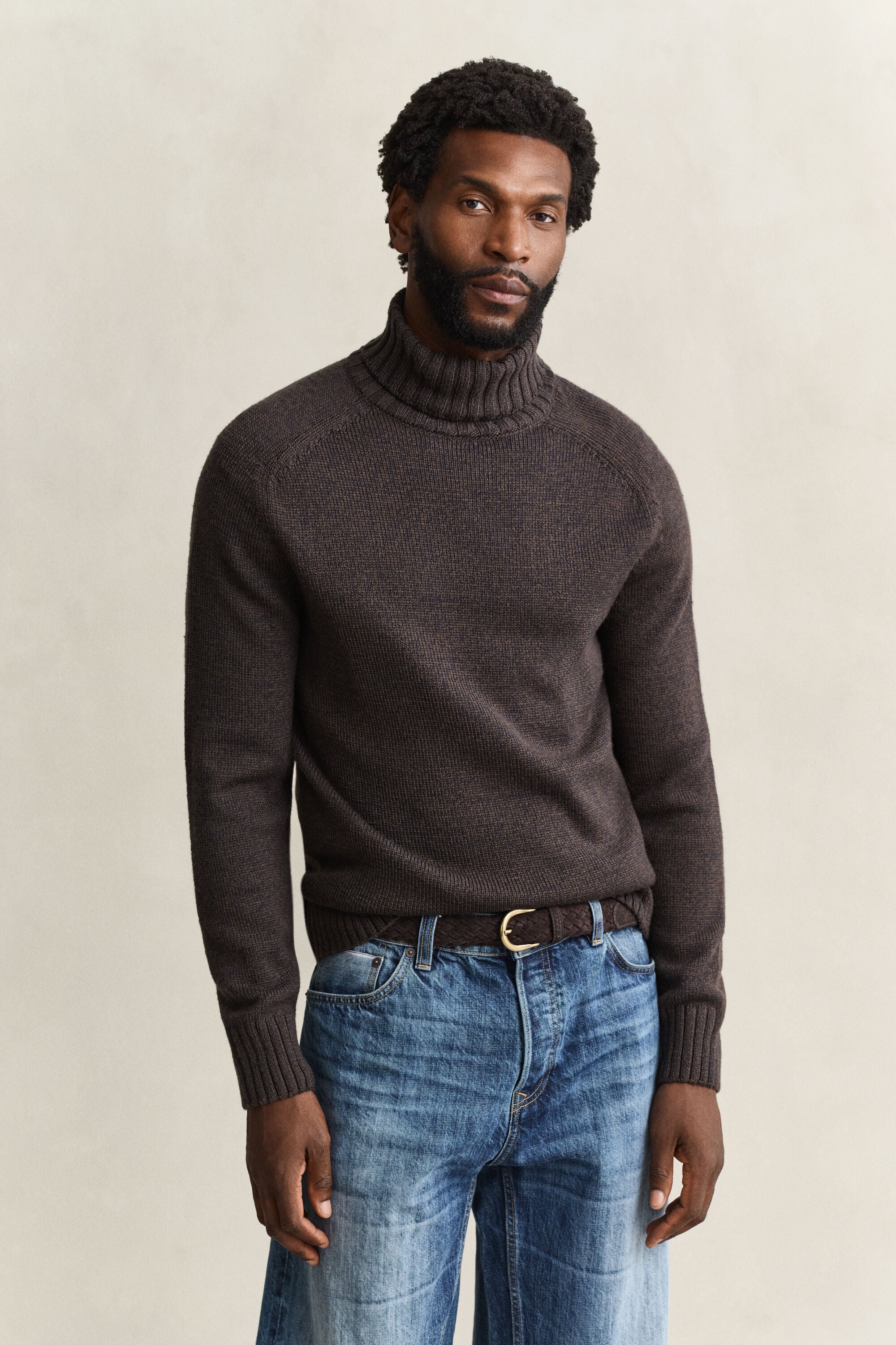 Rullekrave-sweater i uldblanding med mouliné