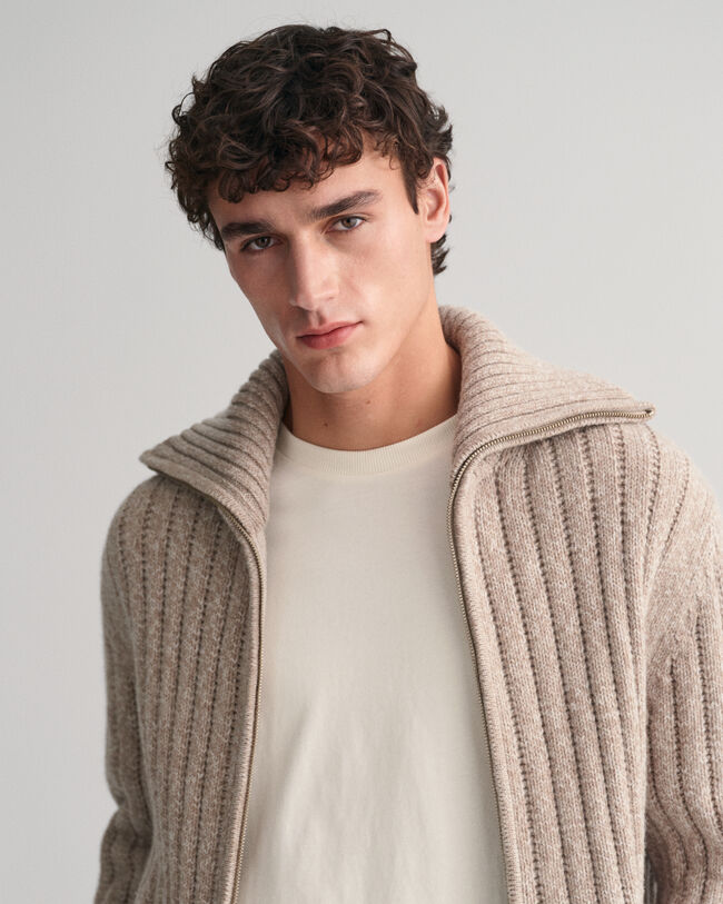 Cardigan af uld med lynlås