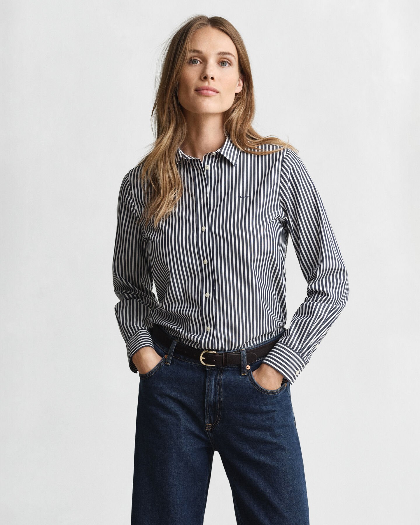Regular fit klassisk stribet poplin-skjorte