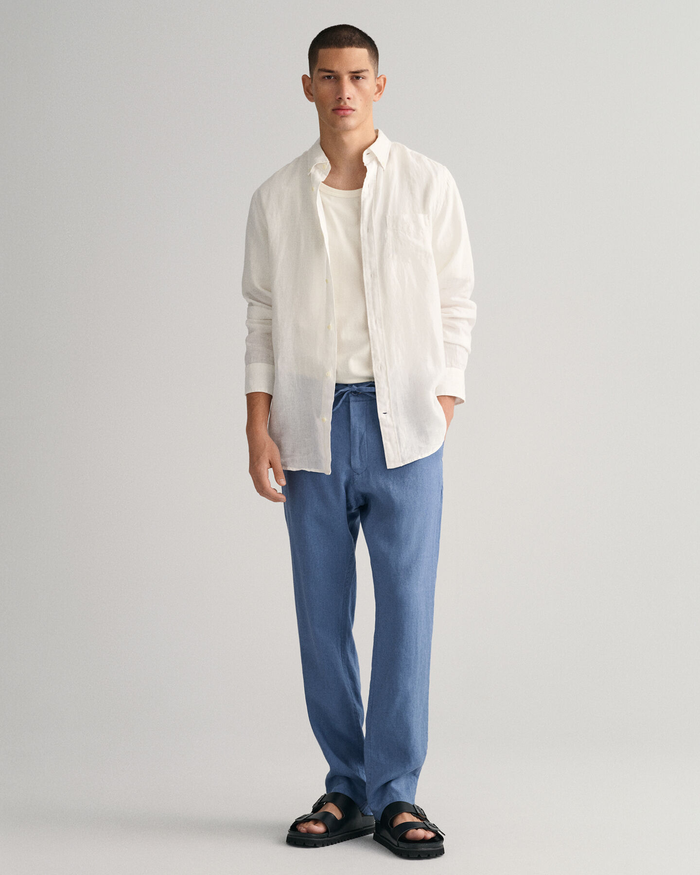 Relaxed fit hørbukser med løbesnor