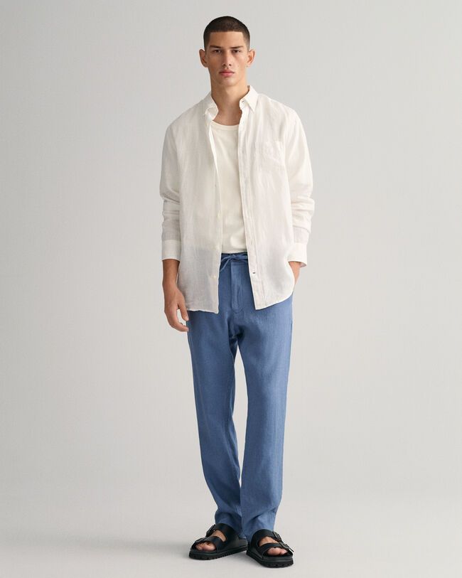 Relaxed fit hørbukser med løbesnor