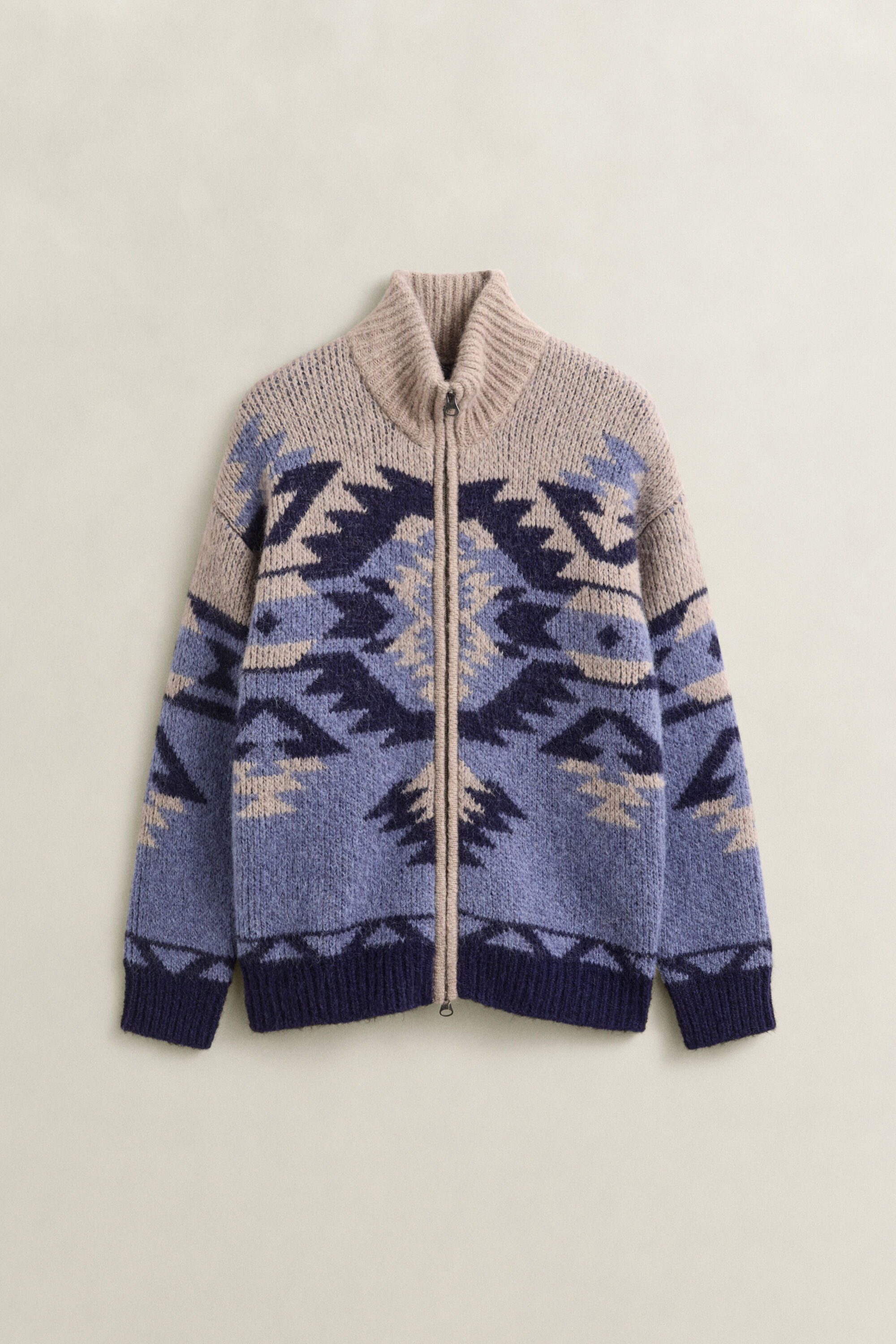 Jacquard cardigan i alpakauldblanding med lynlås