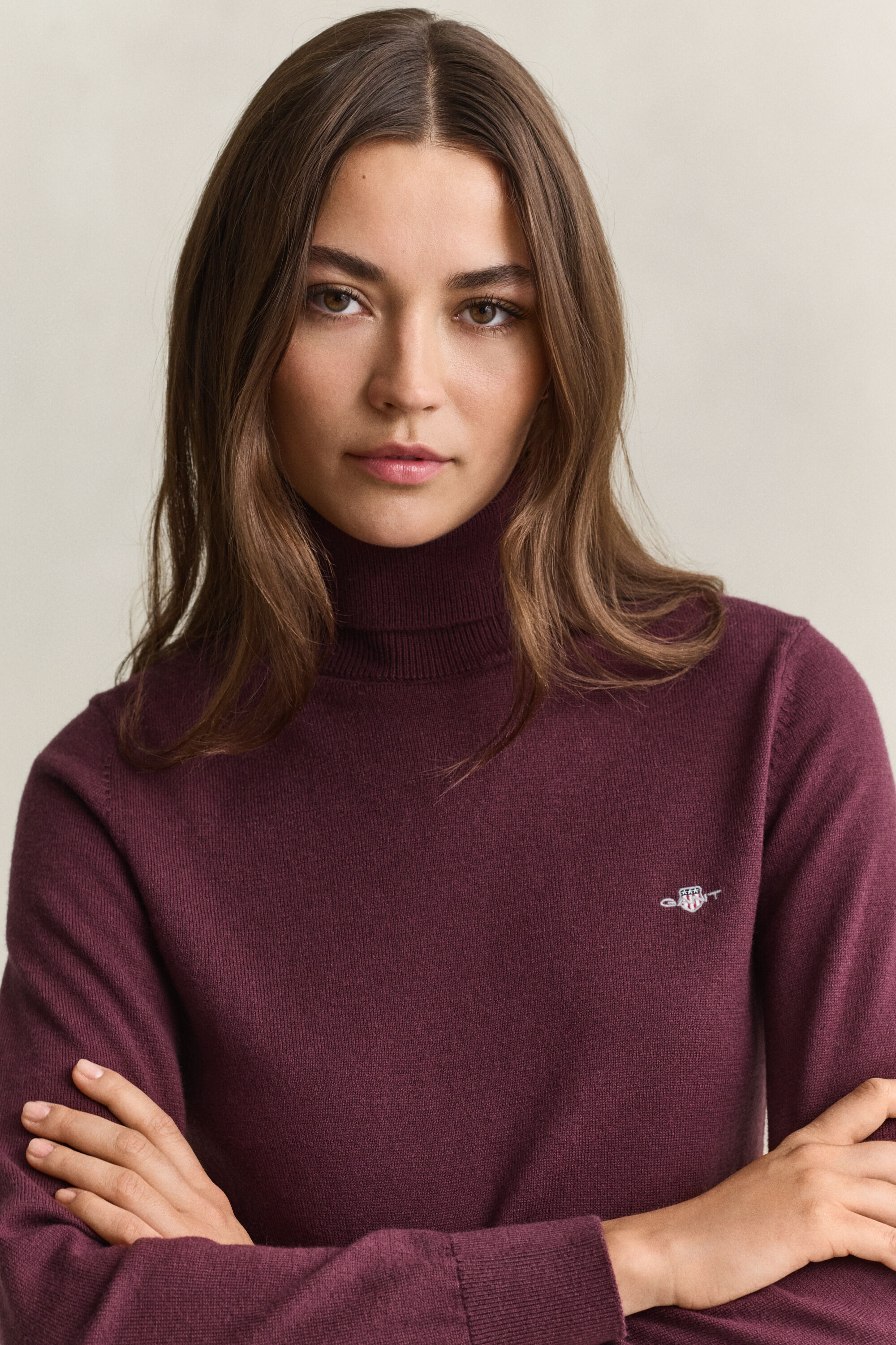 Sweater i uld og bomuld med rullekrave
