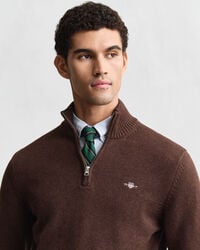 Afslappet sweater i bomuld med halv lynlås