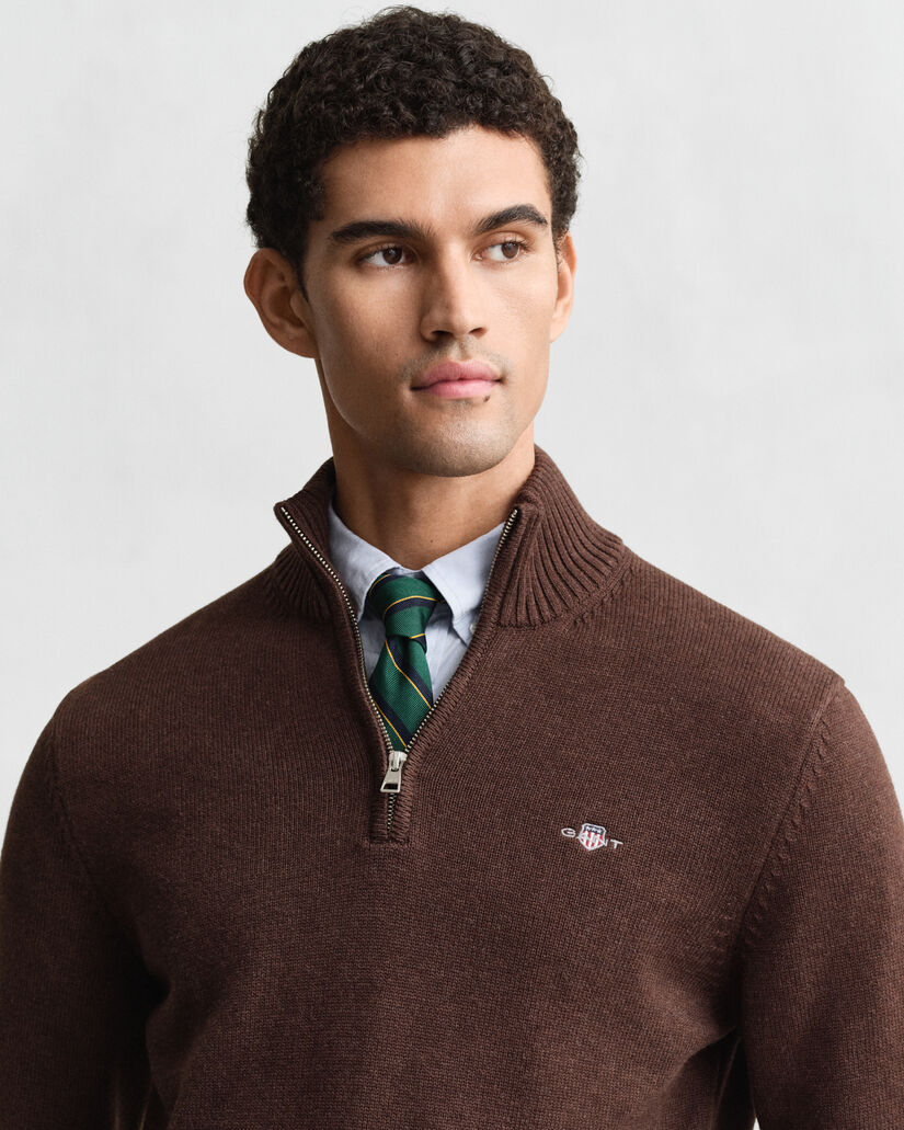 Afslappet sweater i bomuld med halv lynlås