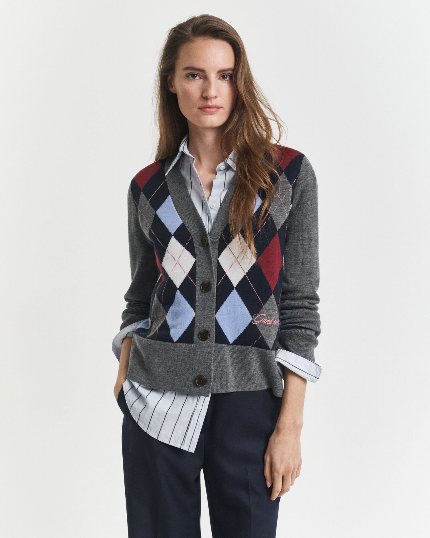 Argyle cardigan med V-hals
