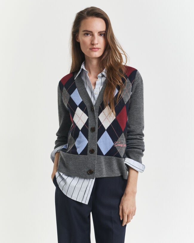 Argyle cardigan med V-hals