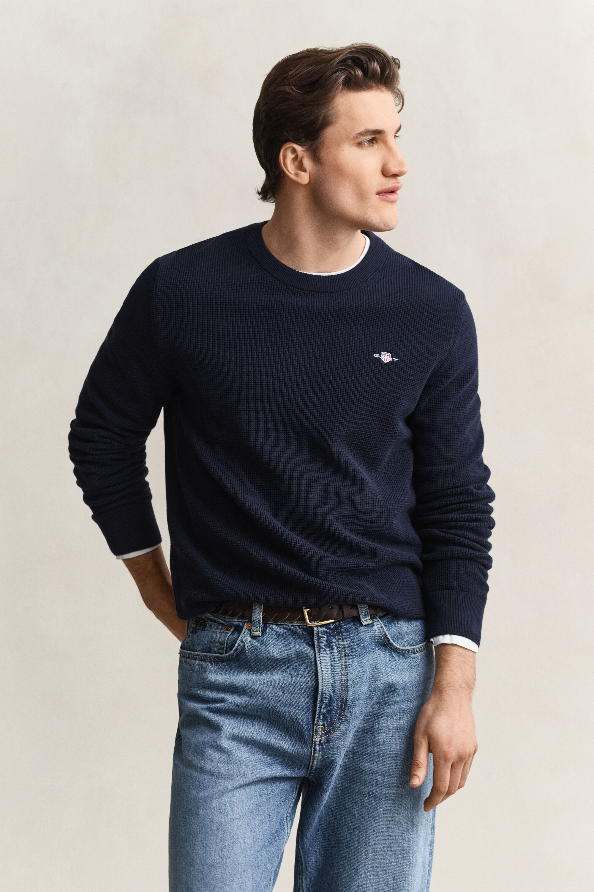 Tekstureret crewneck sweater af bomuld