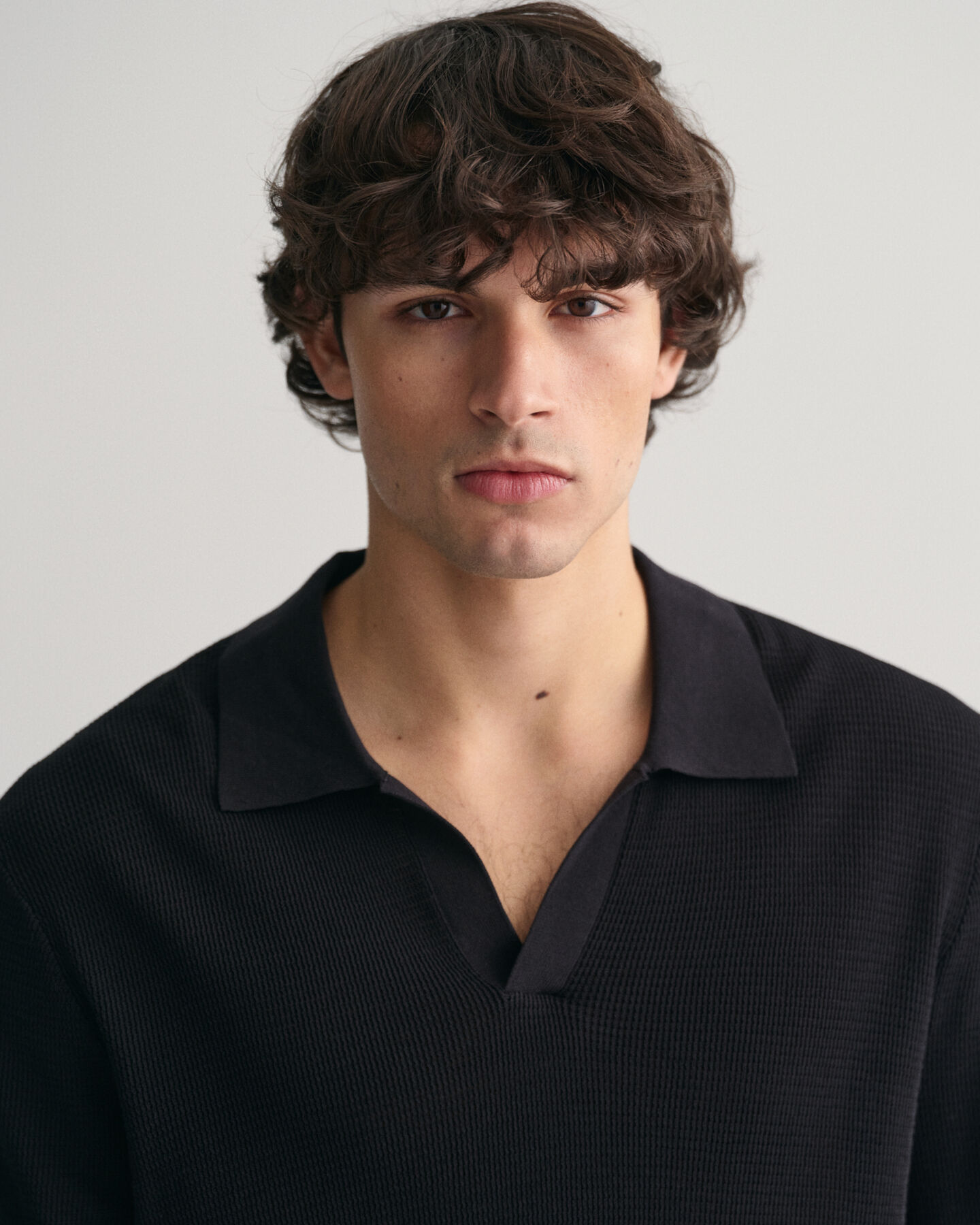 &Aring;ben strikket polosweater