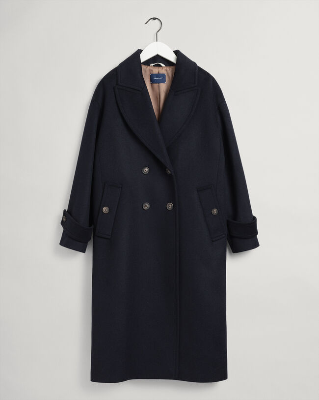 Kokon-overfrakke af uldblanding