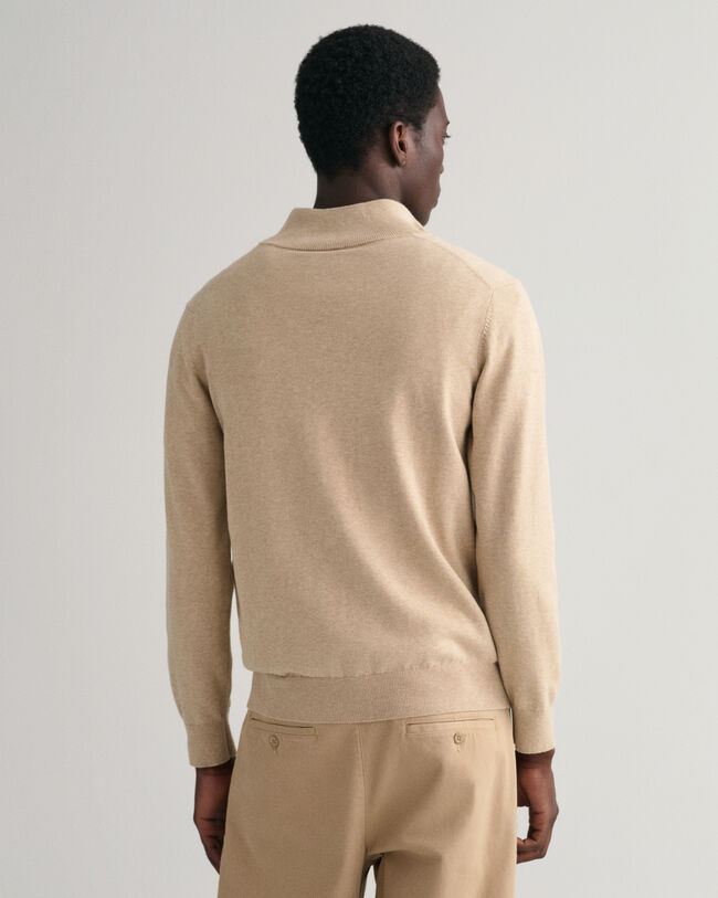 Classic sweater i bomuld med halv lynl&aring;s