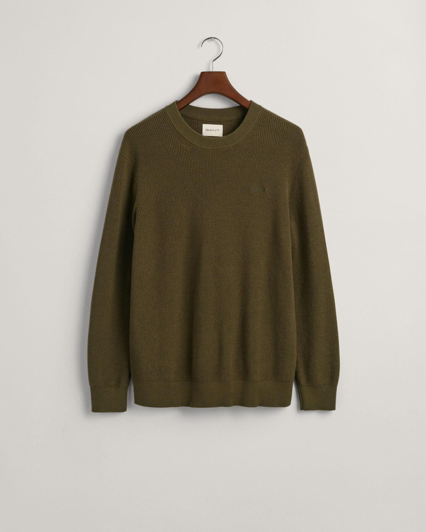 Ribstrikket crewneck sweater af bomuld og uld
