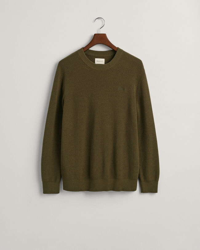 Ribstrikket crewneck sweater af bomuld og uld