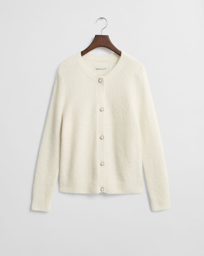 Bouclé crewneck cardigan