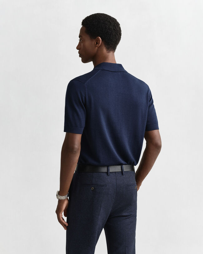 Kort&aelig;rmet polosweater af ekstra fin merinould