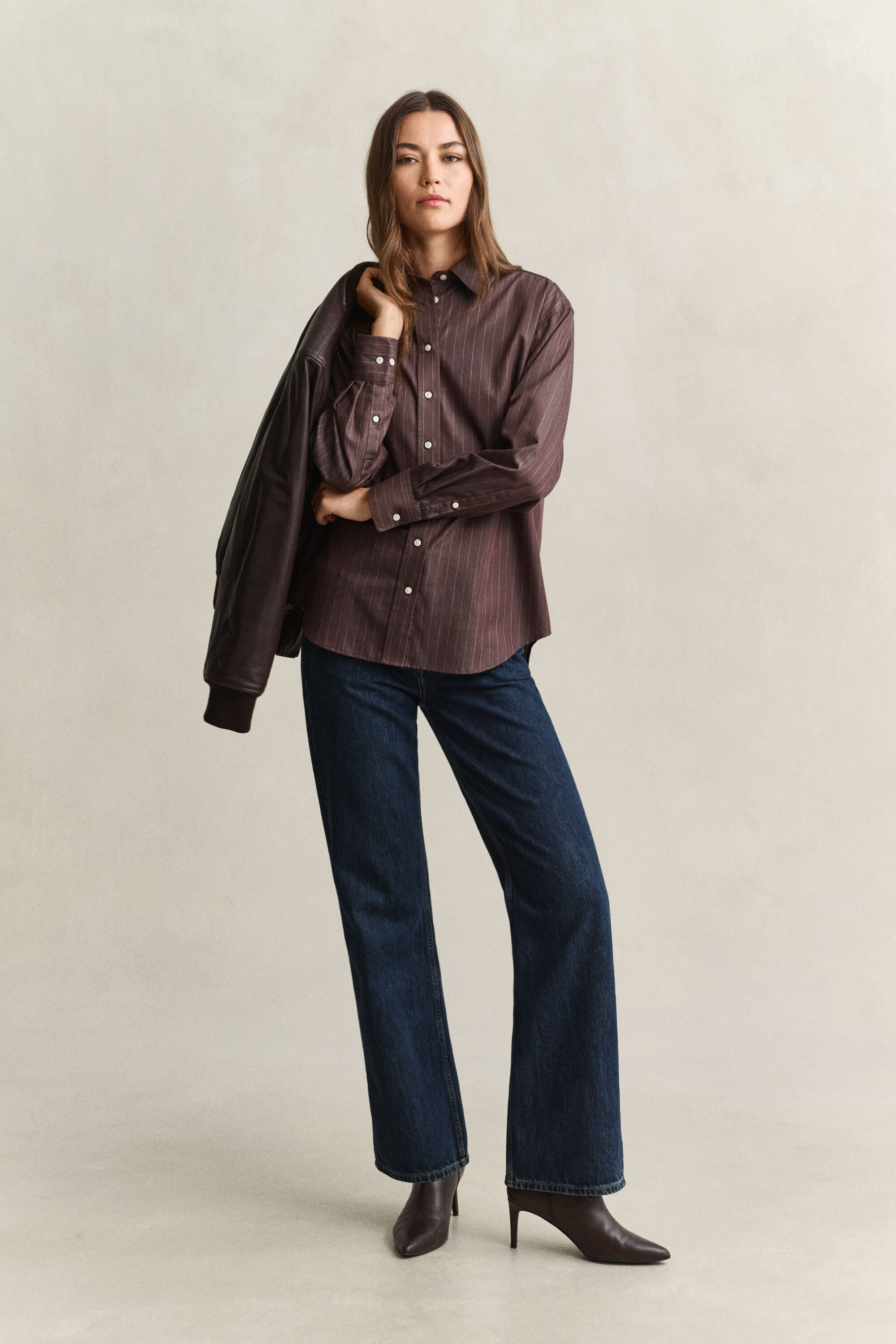 Relaxed poplin skjorte med striber