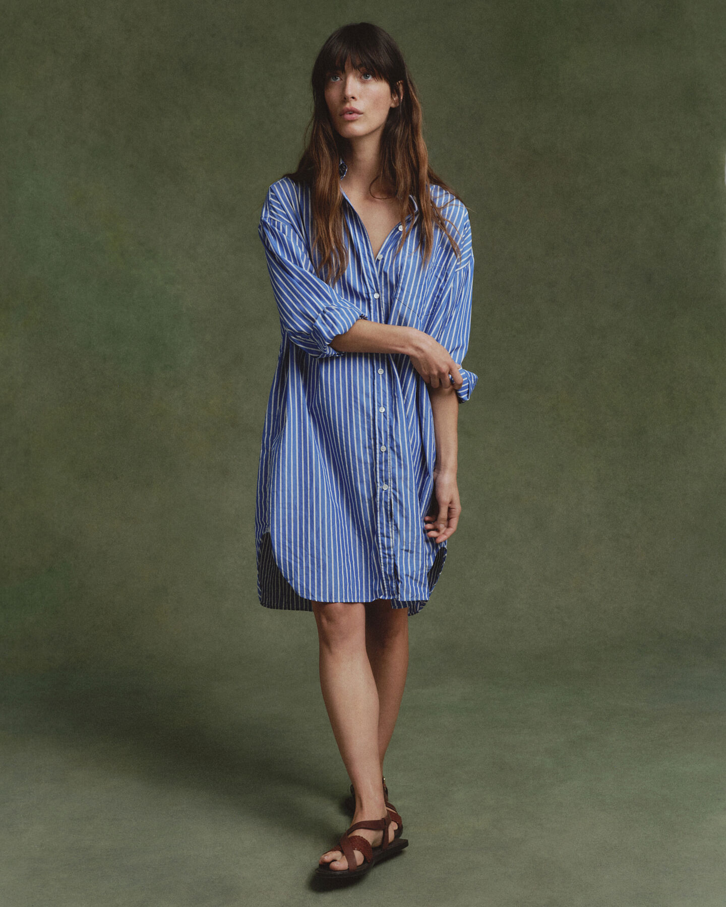 Oversized stribet skjortekjole