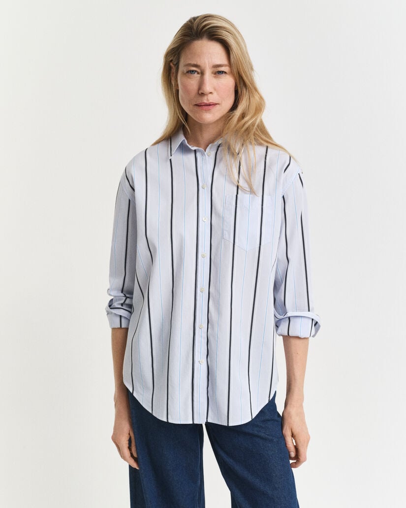 Relaxed fit klassisk stribet poplin-skjorte