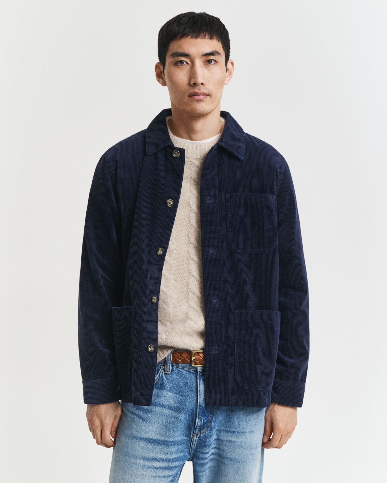 Regular fit overskjorte af jernbanefløjl