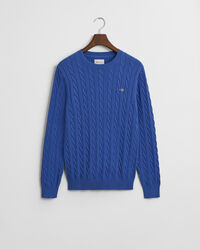 Crewneck sweater af bomuld med kabelstrik