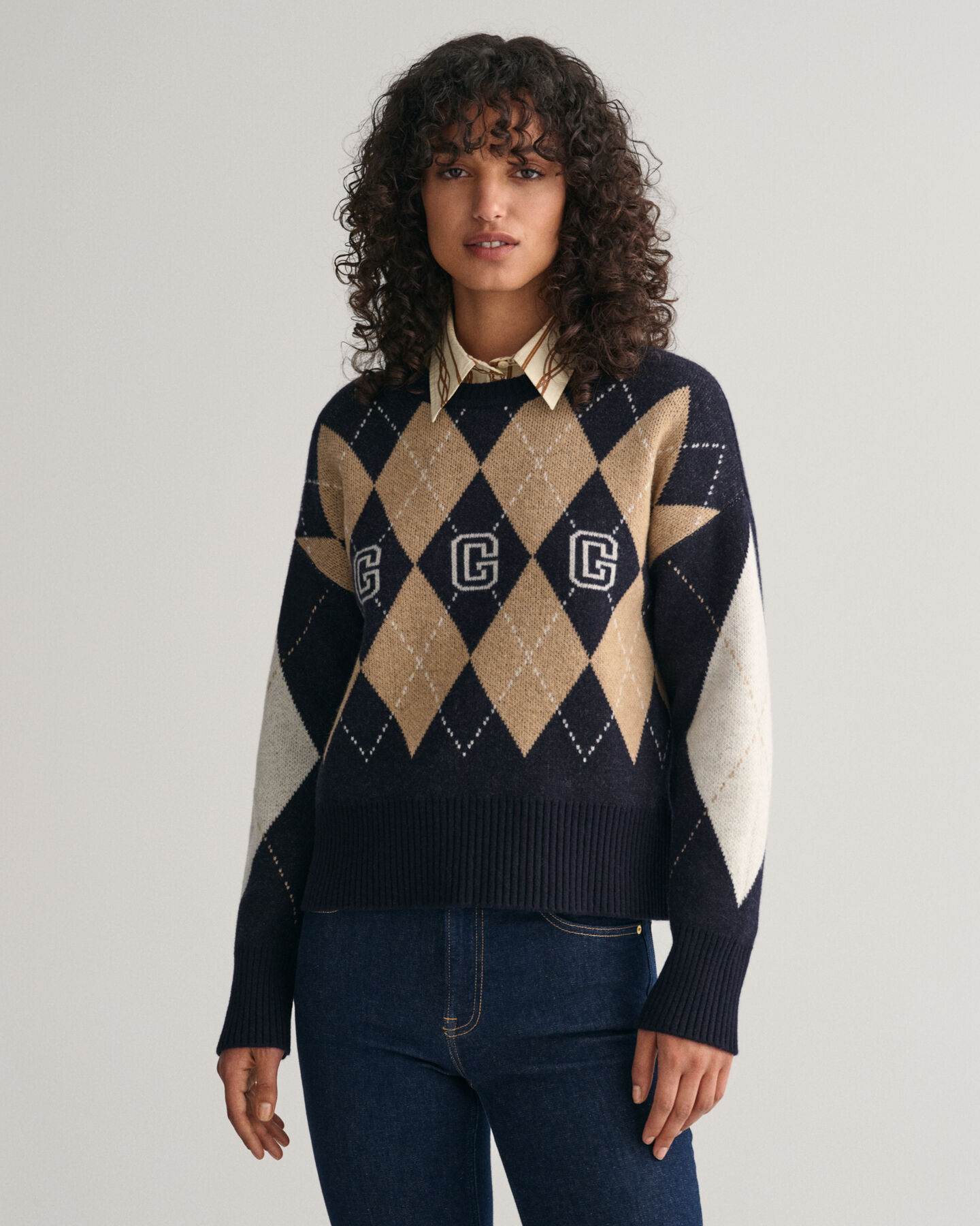 Super fin argyle sweater med crewneck
