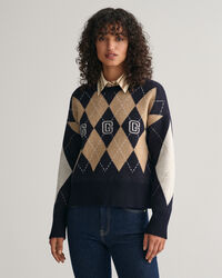 Super fin argyle sweater med crewneck