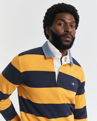 Stribet Heavy Rugger med krave i chambray