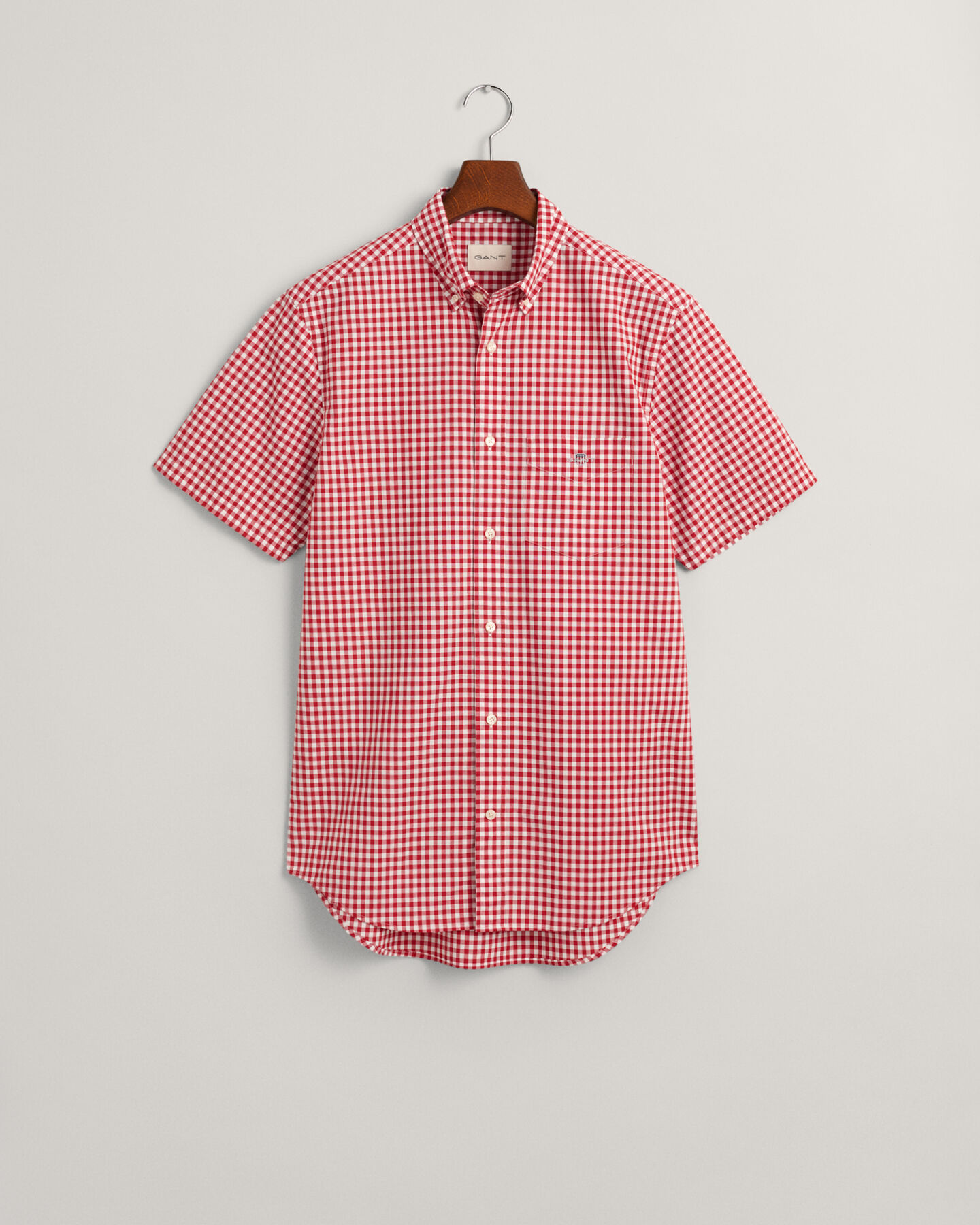Regular fit klassisk gingham poplin-skjorte med korte &aelig;rmer
