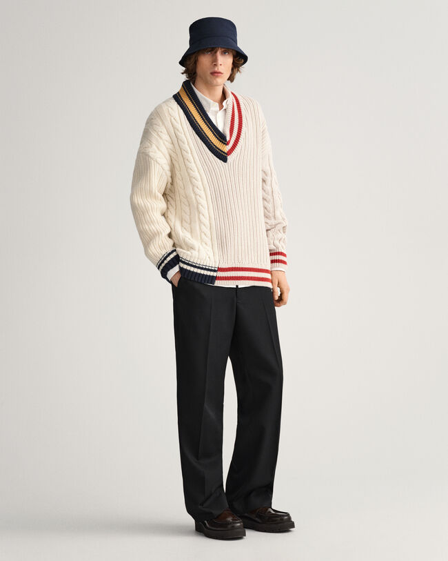 Patchwork Cricket sweater med V-hals