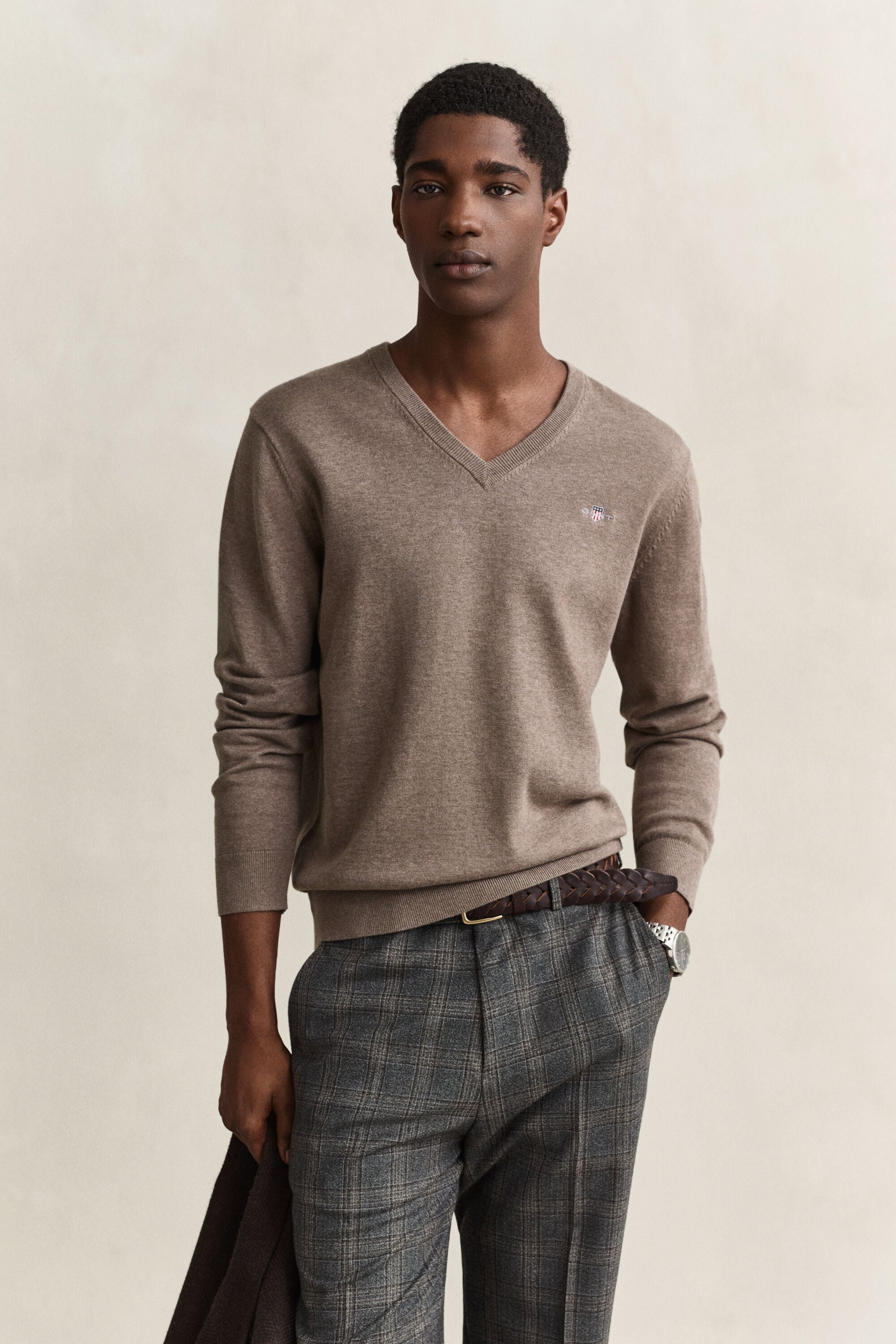 Klassiske sweater i bomuld med V-hals