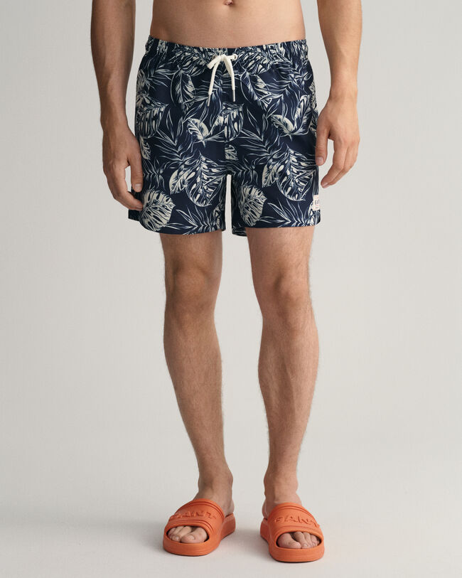 Classic fit badeshorts med Tropical Leaves-tryk