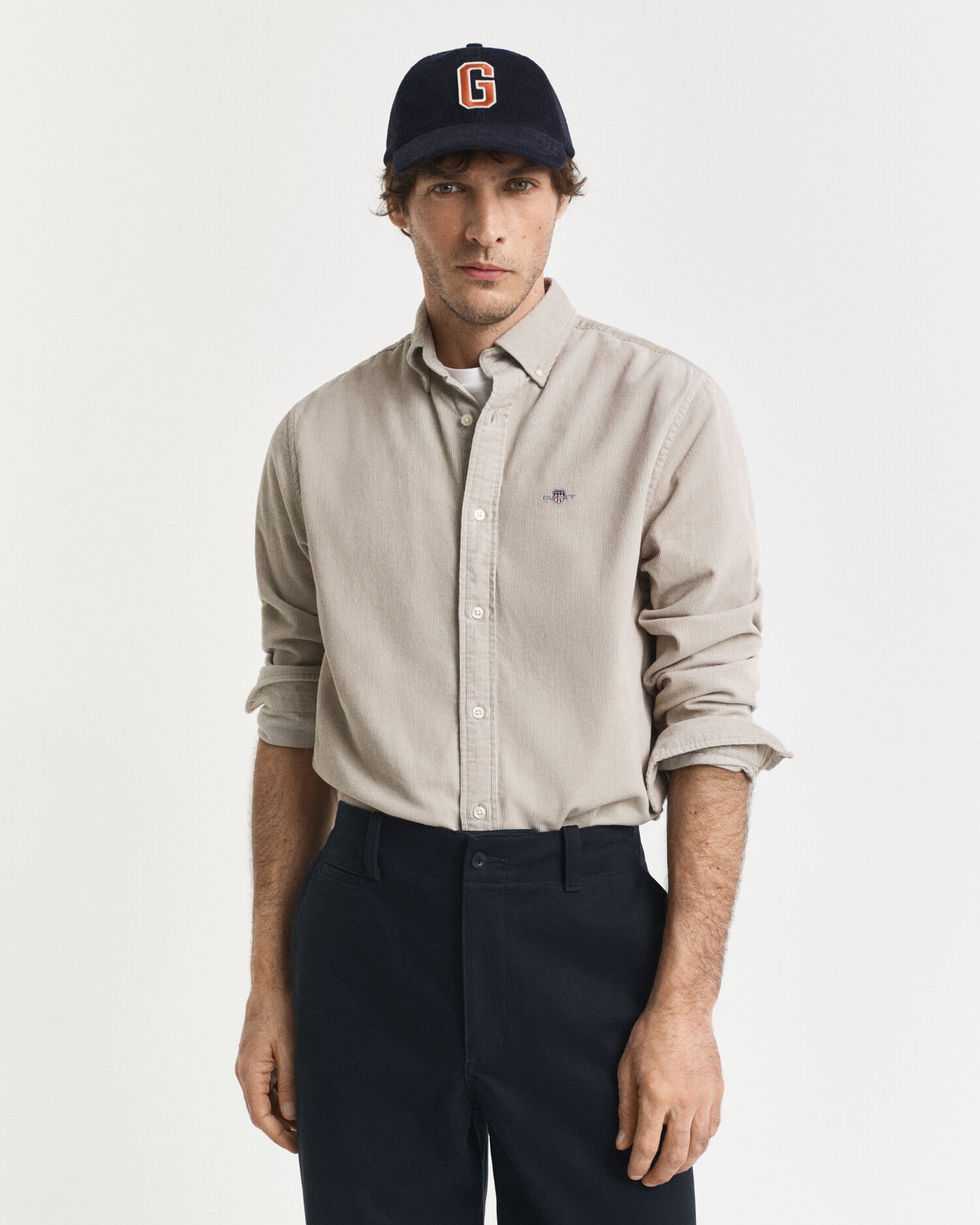 Regular fit skjorte af bomuldsjernbanefløjl