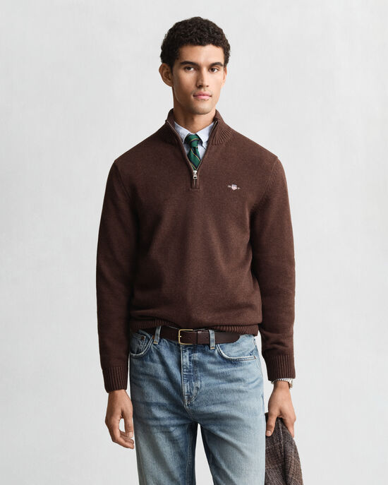 Afslappet sweater i bomuld med halv lynlås