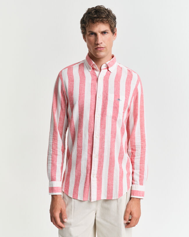 Regular fit kraftigt stribet skjorte af bomuldshør