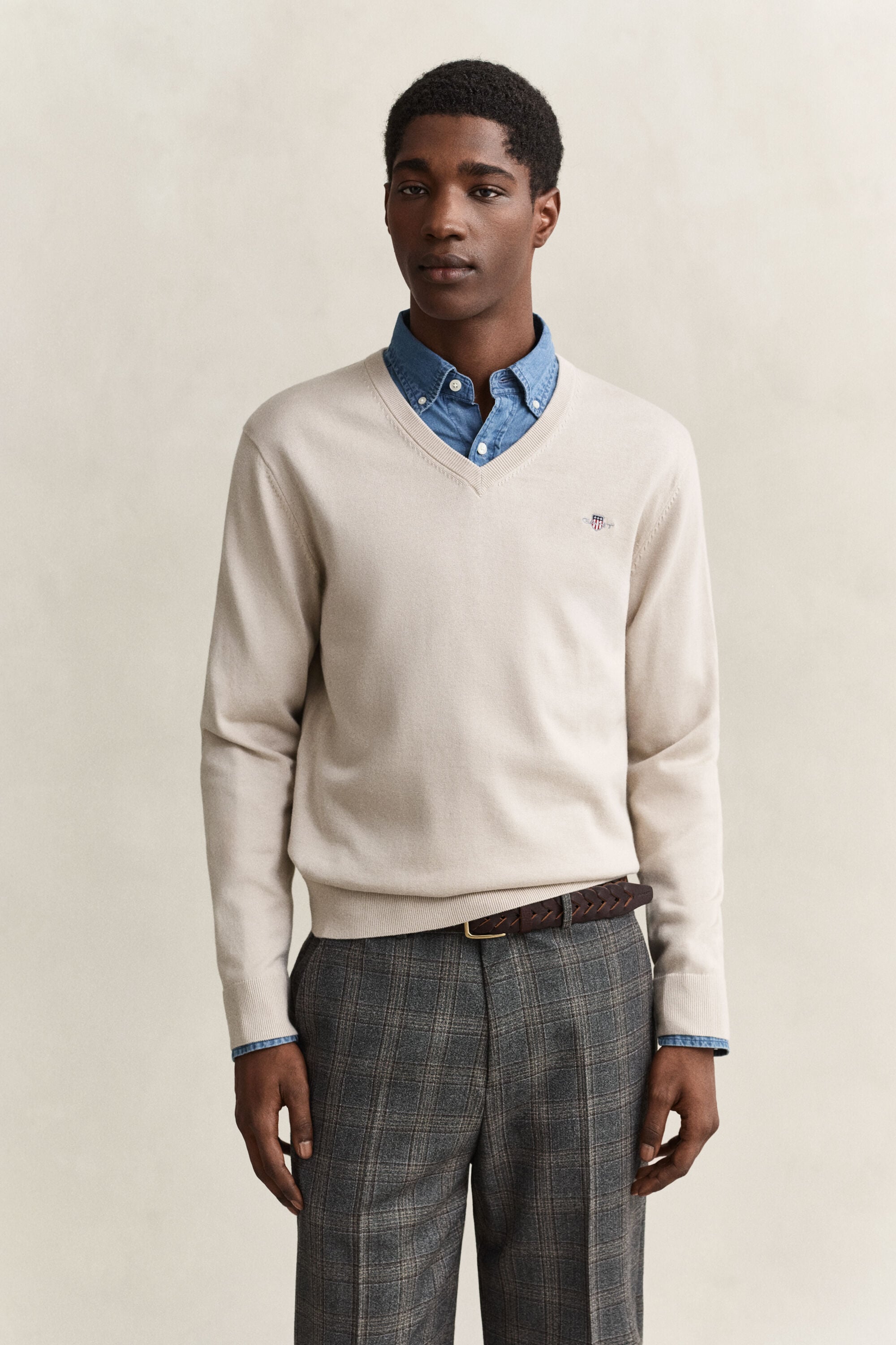 Klassiske sweater i bomuld med V-hals