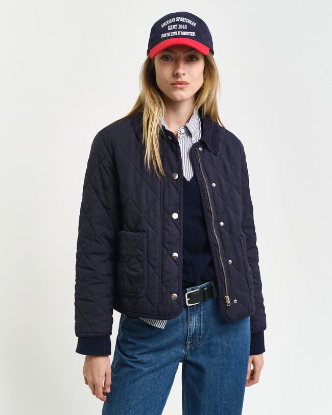 Quiltet jakke med detaljer i jernbanefløjl