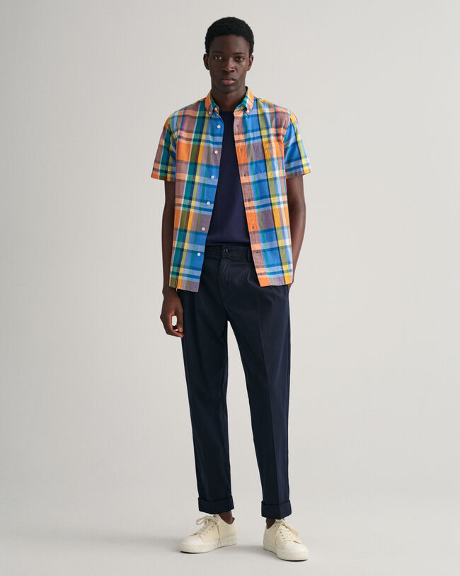 Regular fit farverig skjorte af madras med korte &aelig;rmer