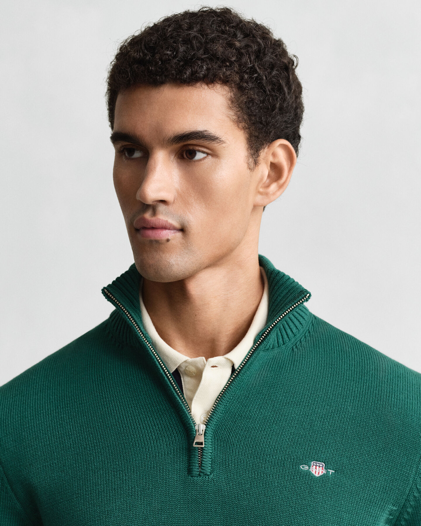 Afslappet sweater i bomuld med halv lynlås