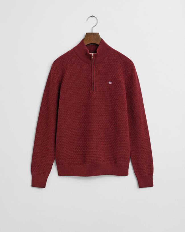 Teens sweater med mikrotekstur og halv lynlås