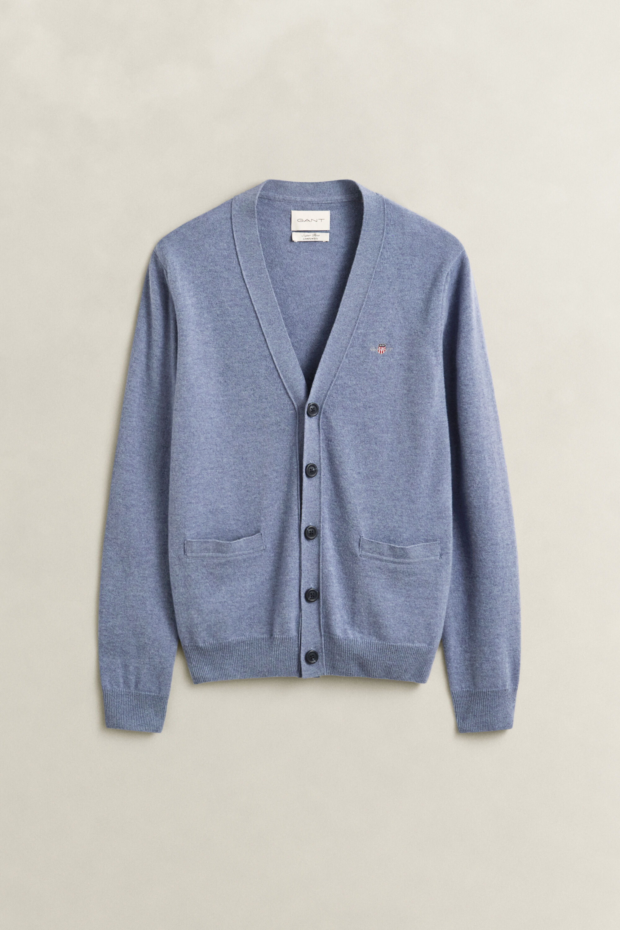 Cardigan i lammeuld med V-hals