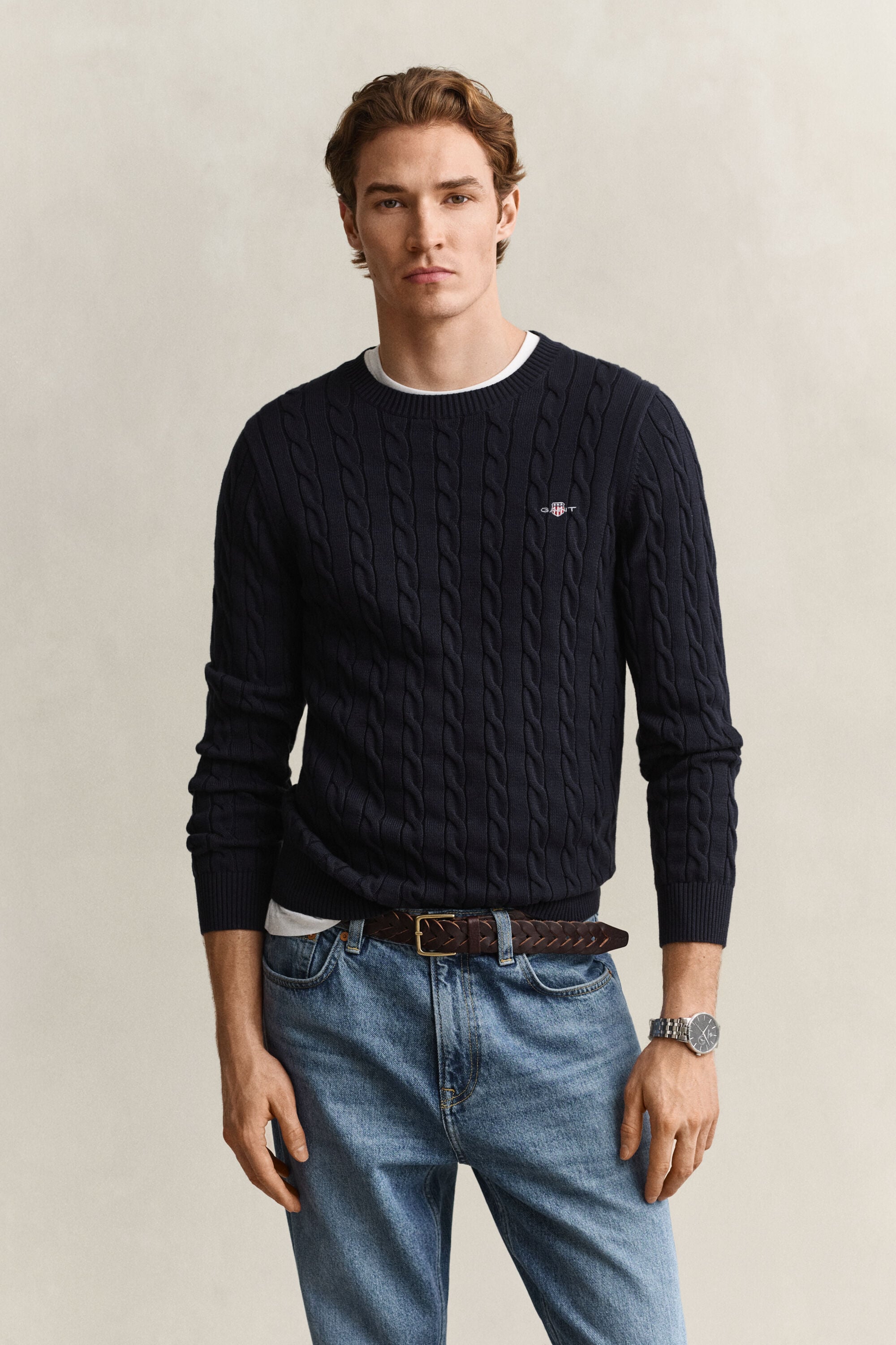 Classic sweater med kabelstrik