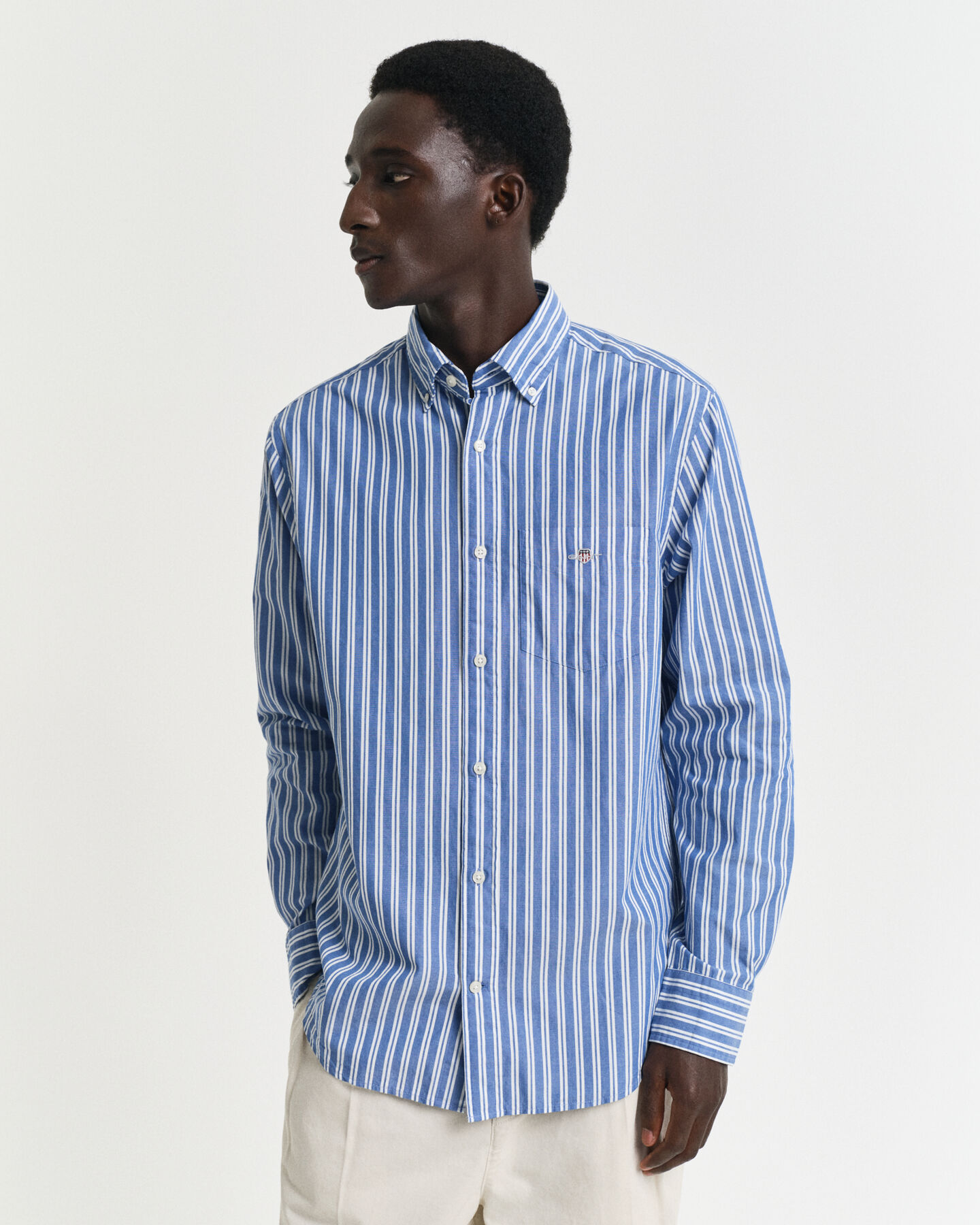 Regular fit stribet klassisk poplin-skjorte